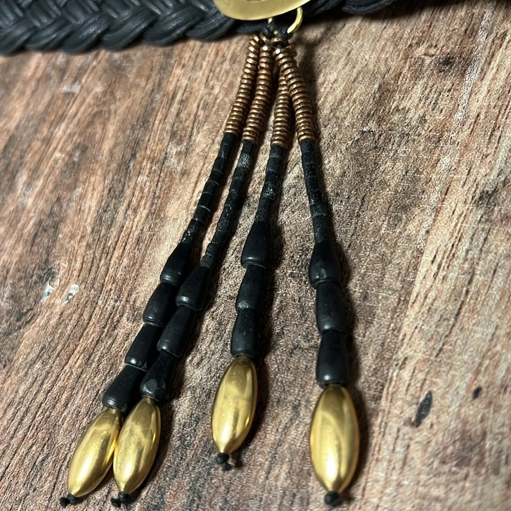 Marjorie Baer vintage braided Belt with metal buckle and beaded fringe detail - Picture 4 of 13